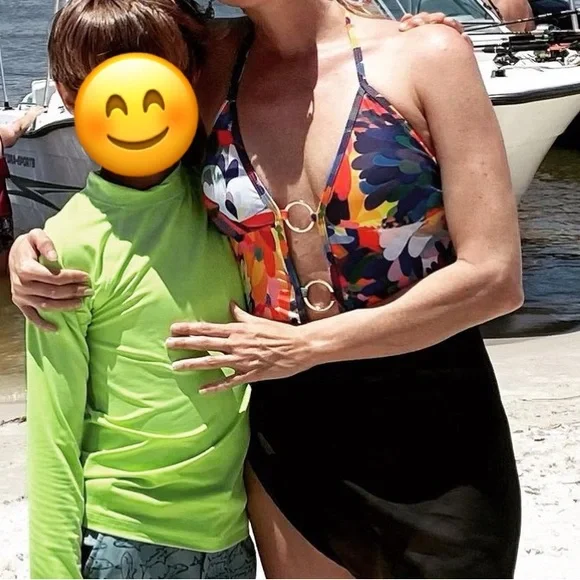 Shein multicolored deep V halter one piece swimsuit size small New in bag - Picture 7 of 8